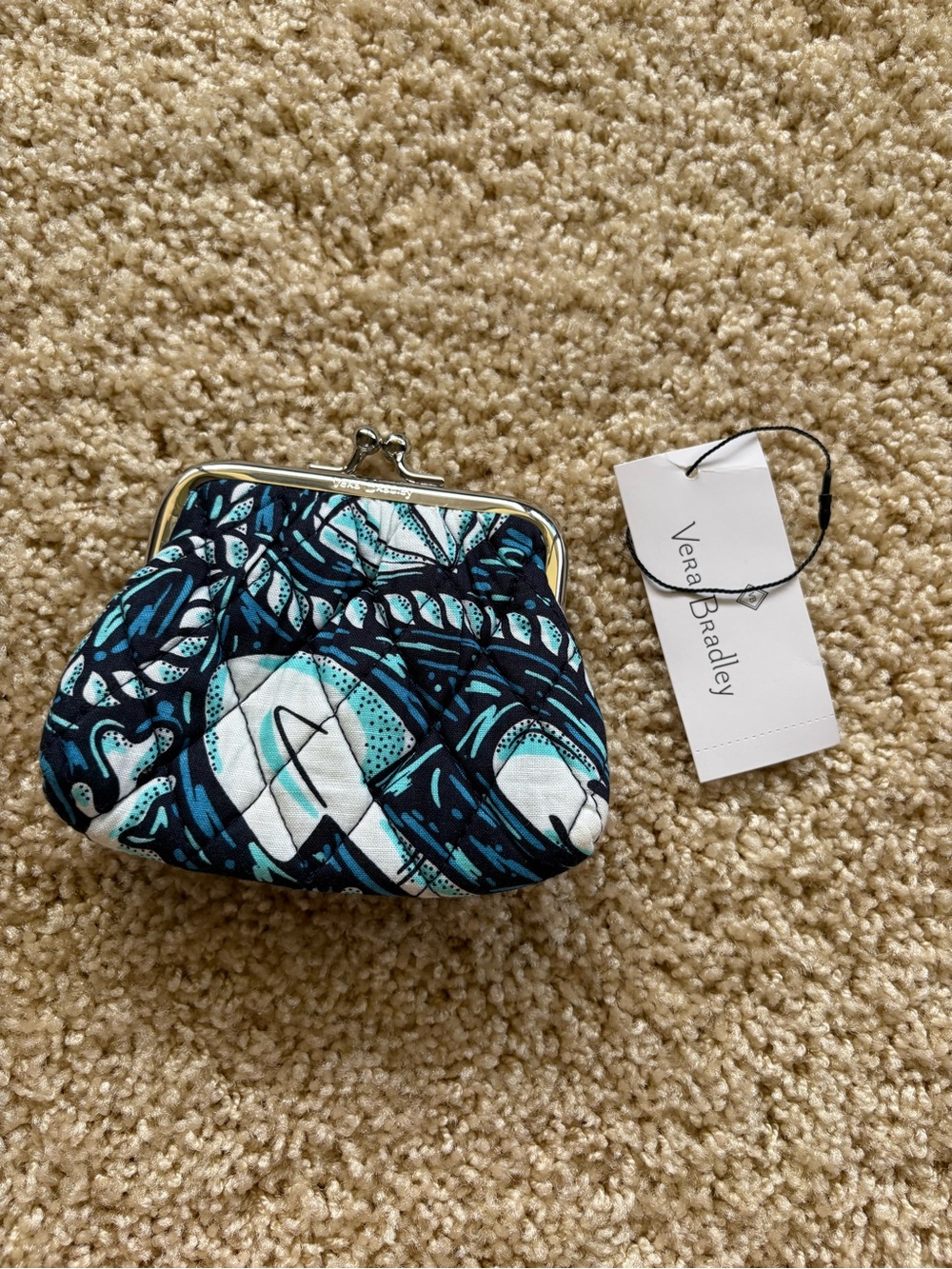 Vera Bradley Kiss Coin Purse Shore Enough Quilted Kiss Lock‎ Change Purse NWT